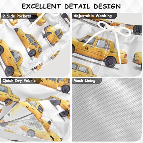 Pigsaly Boys' Swim Board Shorts Watercolor Sportcar Yellow Taxis Car Boy's Swim Trunks Kids Swimwear XS3