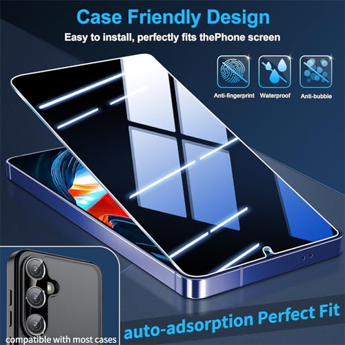 Image of firtstnow 3 Pack Privacy Screen Protector for Samsung Galaxy S25 Plus Tempered Glass + 2 Pack Camera Lens Protector, True 25Anti Spy, 9H+ Hardness, Fingerprint Unlock, Bubble-Free 6.7Inch