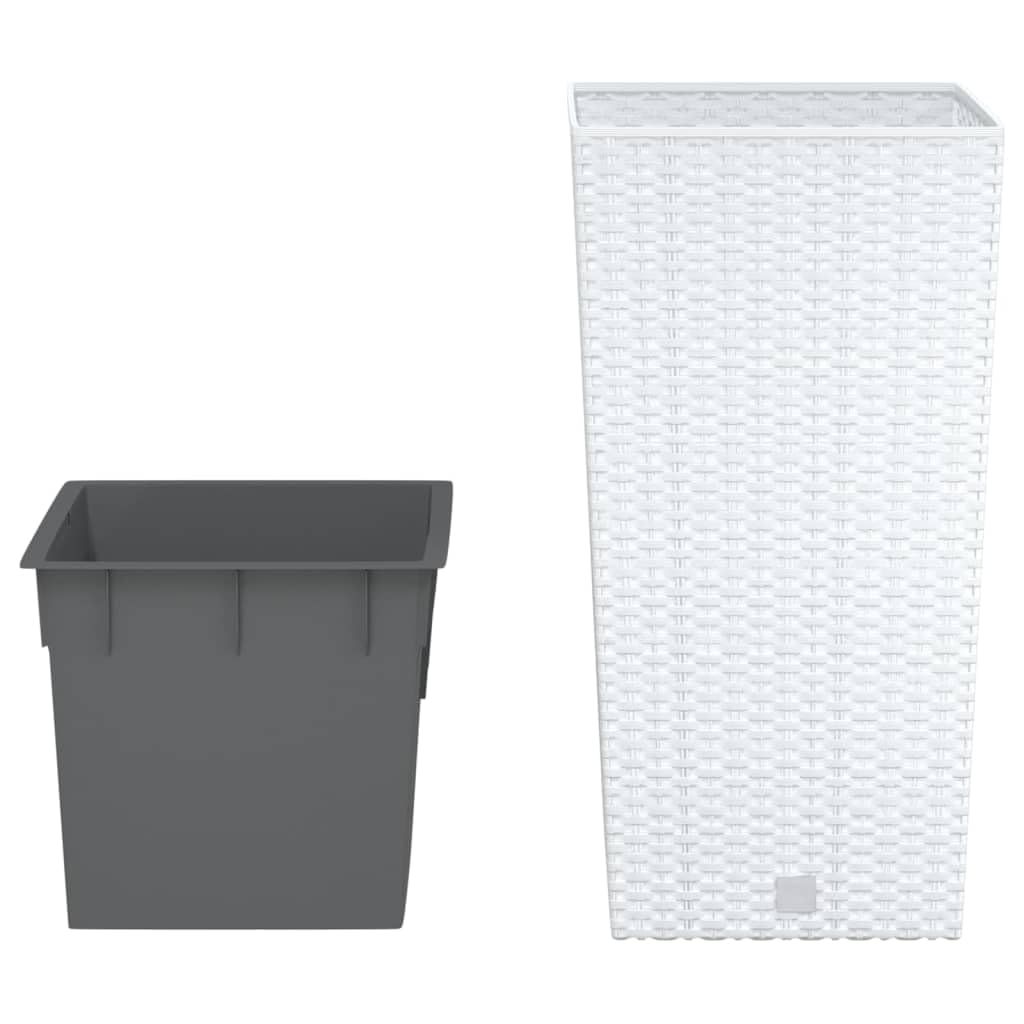 Donica na rośliny z wyjmowanym wkładem, biała doniczka z polirattanu PP, 26,5 x 26,5 x 50 cm, pojemność 26,5 l, ozdobna donica na zioła, warzywa, balkon, taras, dekoracja do użytku wewnątrz i