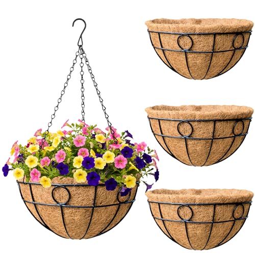 SMYAXUNW 4 Pack 14 Inch Outdoor Plant Hanging Basket Round