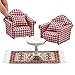 iLAND Dollhouse Furniture on 1/12 Scale for Dollhouse Living Room incl Sofa w/ Pillow & End Table & Rug (Red White Gingham Armchairs Set)