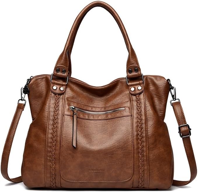 Women's Vintage Tote Bag, Retro Vegan Leather Shouler Bag Large Capacity, Trendy Crossbody Handbag for Work & Travel