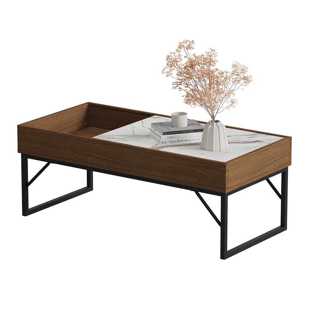 Vicco Couchtisch Lunero, Nussbaum, 105 x 50 cm | mit verschiebbarer Tischplatte und offenem Ablagefach