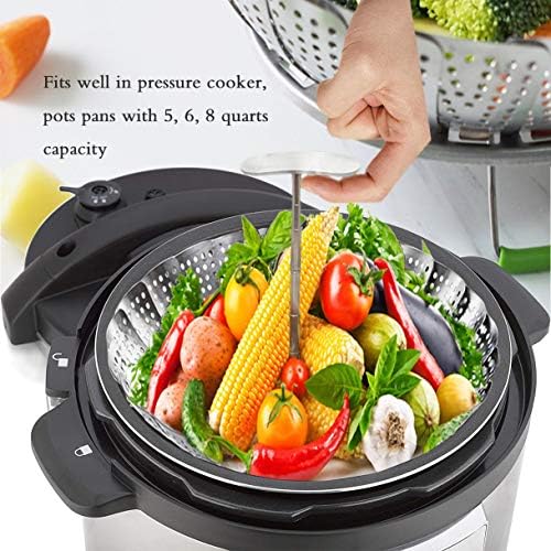 LCPUD Steamer Basket, Veggie Steamer Basket for Cooking Stainless Steel Folding Vegetable Steamer Insert with Extending Removable Centre Handle Expandable to Fit Various Size Pot (5.5" to 9")