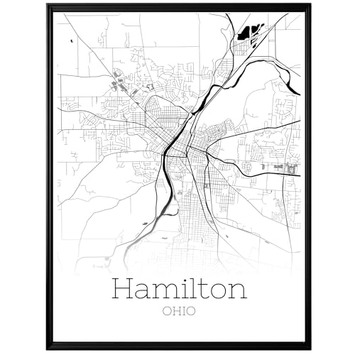 GroovyGrove Hamilton Ohio Map Poster Wall Art, United States City