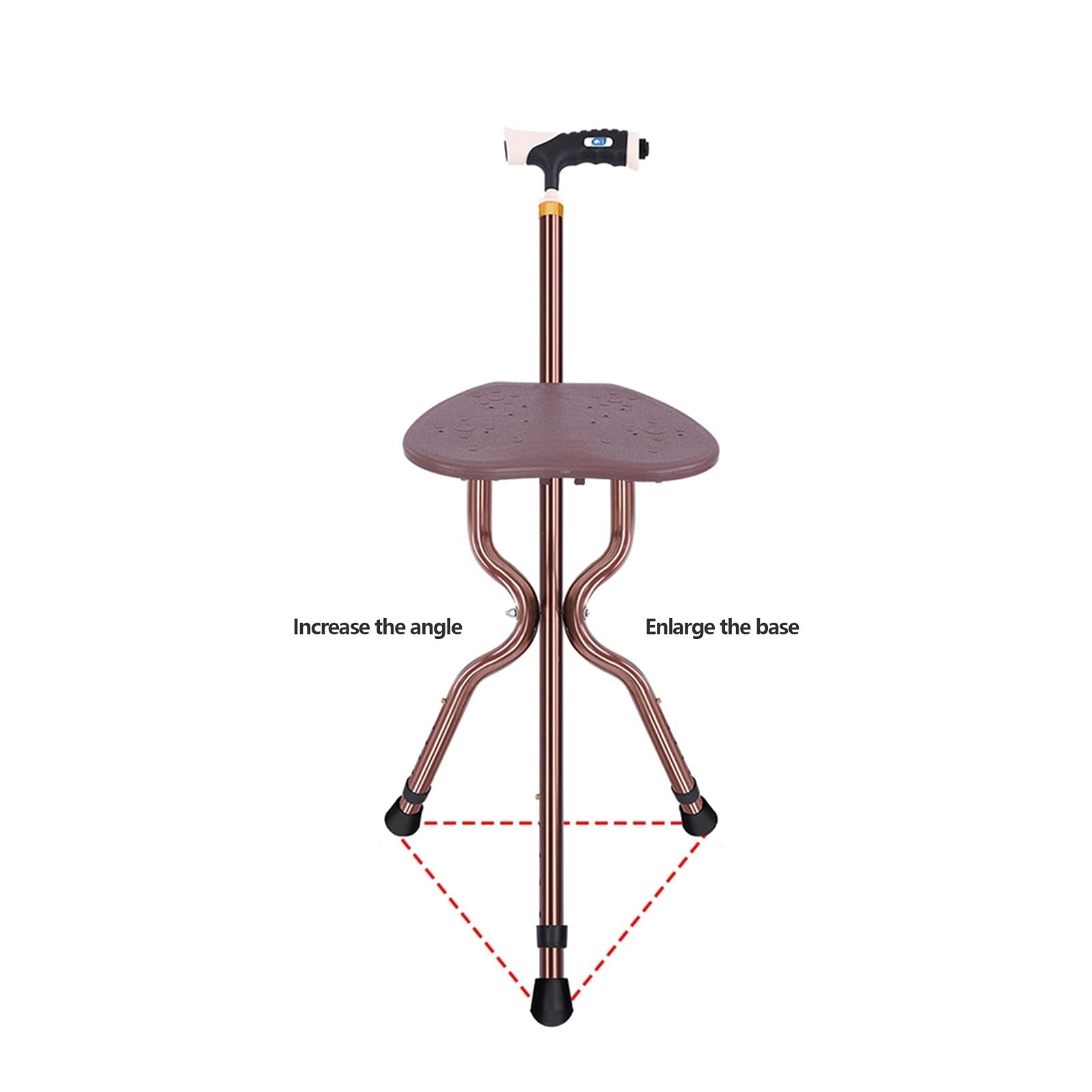 Pasillo para caminar de aluminio con asiento plegable de silla bastón para hombres y mujeres, altura ajustable |Palitos de caminatas mayores plegables, plegable y portátil, base antideslizante (azul)