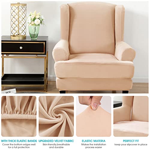 Topchances Wingback Chair Covers Slipcover 2 Pieces,Stretch Velvet Plush Wing Chair Cover Arm Chair Furniture Covers Slipcover Sofa Slip Covers With Elastic Bottom For Living Room Bedroom #TOP4