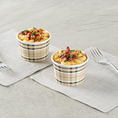 Image of Restaurantware Coppetta 4-Ounce Dessert Cups, 50 Disposable Ice Cream Cups - Lids Sold Separately, Heavy-Duty, Plaid Paper Frozen Yogurt Bowls, For Hot And Cold Foods