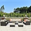 ovios 12 Pieces Patio Furniture Set, Outdoor Wicker Rattan Sectional Sofa Set with Comfy Cushions, All Weather Assembled Furniture Set, No Assembly, Brown Wicker, Beige Cushion
