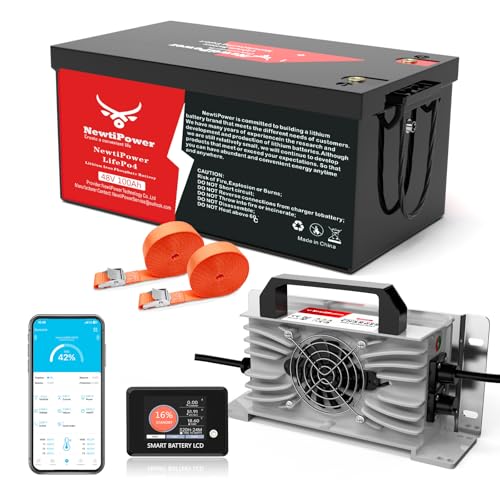 48V 100Ah Golf Cart LiFePO4 Lithium Battery 200A BMS NewtiPower 10000+ Deep Cycle Lithium Iron Phosphate Battery Great for Golf Cart RV Marine and Off Grid Applications