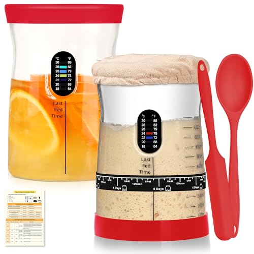 Image of Coco Bird Pro Sourdough Starter Kit- 50oz Large Capacity Sourdough Starter Jar, 17 Flavorful Fermentation Recipes, Sourdough Bread Baking Supplies for Making Delicious Sourdough Breads(Red, 2Set)