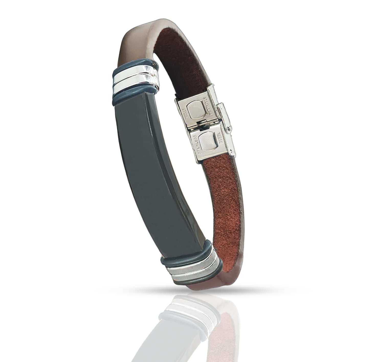 Only faith Pulsera de Cuero para Hombre ajustable acero inoxidable Brazalete regalo para hombre