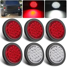 6Pcs 4 Inch Round LED Trailer Tail Lights Kit - 4 Round Led Stop Turn Brake Tail Backup Reverse Lights 24 LED Include Light Grommets 3 Prong Wire Pigtails Plug for Truck Trailer RV4 Red + 2 White