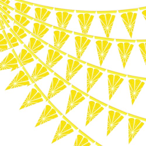 Image of Gersoniel 5 Pcs Lemon Party Decorations Yellow Lemon Pennant Banner | Pre-strung Triangle Flags for Lemonade Themed Birthday, Baby Shower, Wedding Party, Classroom Decorations, Paper Bunting