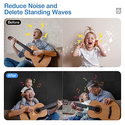 HEMRLY 12 Pack Acoustic Panels Self-Adhesive, 1\"\" X 12\"\" X 12\"\" Quick-Recovery Sound Proof Foam Panels, Acoustic Foam Wedges High Density, Soundproof Wall Panels for Home Studio,Carbon Black-02