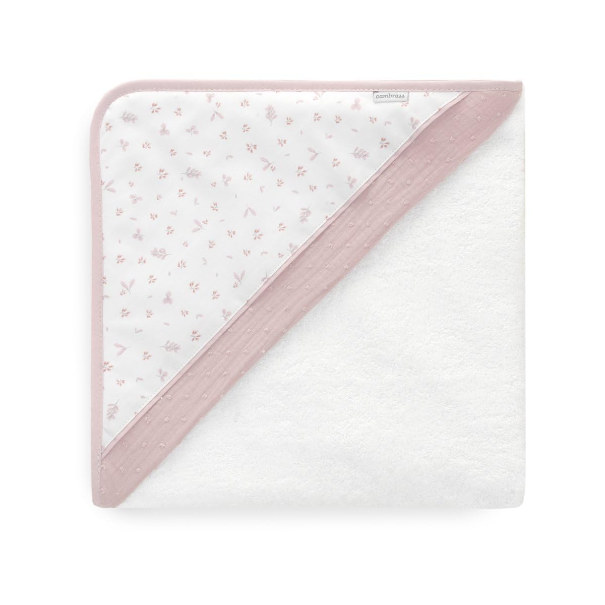 Cambrass - Toalla para Bebe con Capucha - Capa baño Rizo con Fibra de Tencel absorvente, Secado rápido - 100x100x1 cm Plumeti Rosa