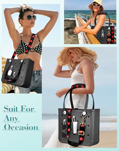 Image of Bag Strap Crossbody Charms for Bogg Bag Accessories - Shoulder Strap Neoprene Luggage Handle Wrap for Suitcase & 2 Key Holders Heart