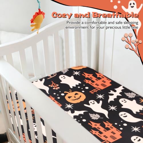 Image of JISEN Halloween Fitted Crib Sheets for Boys Girls 52x28 Inch Ghost Castles