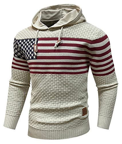 Zaitun Men's American Flag Pattern Drawstring Hooded Sweater #TOP20