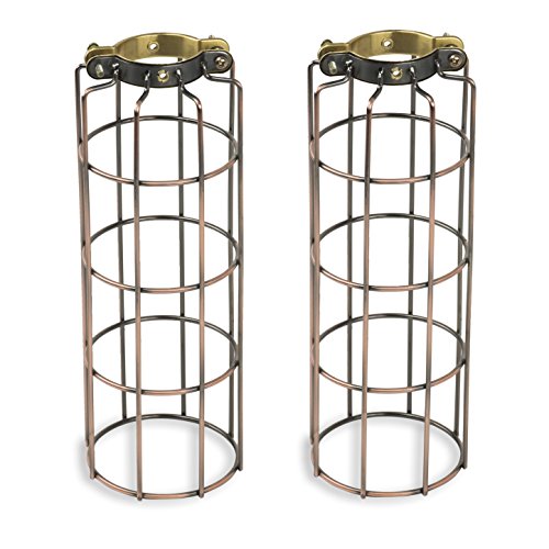 Rustic State Industrial Design Elongated Metal Wire Cage Lamp Guard by Artifact Design for DIY Wall Lighting Set of 2 Oil Rubbed Finish