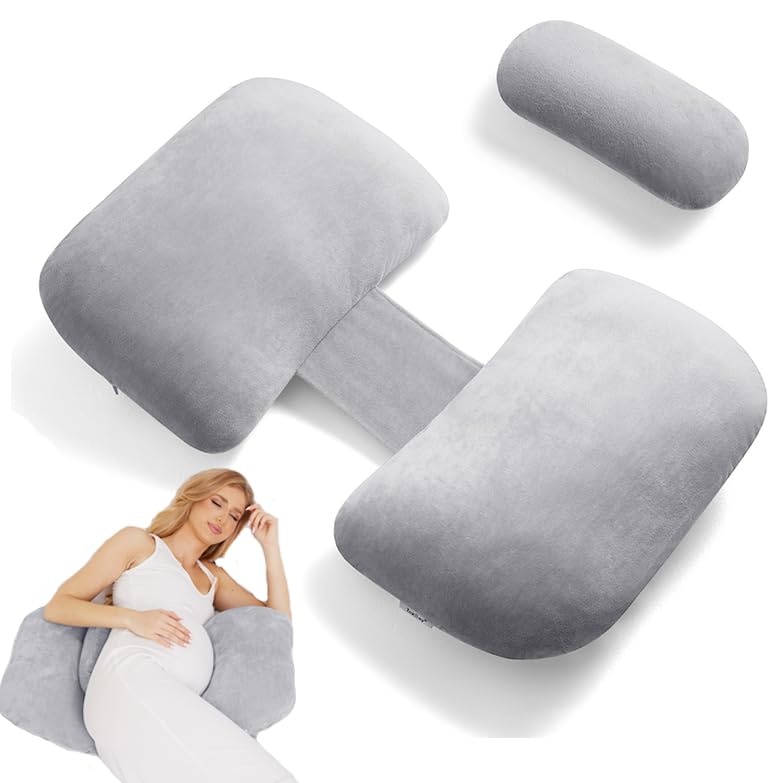 TokSay Pregnancy Pillows for Sleeping, Soft Maternity Body Pillow for Side Sleeper, Support for Back, Legs, Belly, Adjustable Travel Pregnant Women Pillow (Grey)