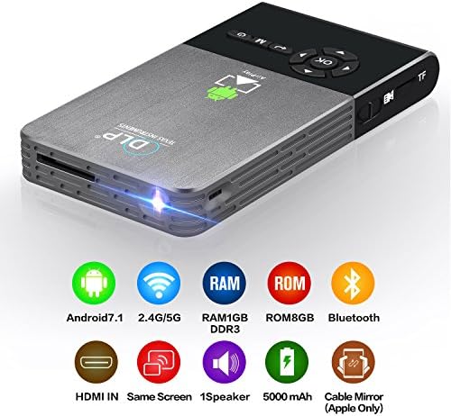 CANGSIKI LED Portable Smart Mini Projector, Outdoor/Indoor Home Theater with Auto Keystone Correction, Bluetooth& WiFi Connectivity DLP Pocket Video Projector Support 1080P for Home CinemaC2 (1g+8g)