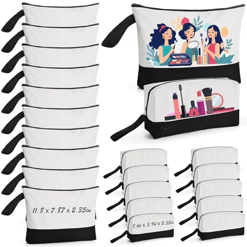 20Pcs Canvas Makeup Bag with Bottom 12oz Cotton Cosmetic Bag Set Bulk Multi-Purpose DIY Heat Transfer Makeup Bag w/Black Zipper for Bridesmaid Makeup Bag Travel Toiletry Pouch Storage Graduation DIY