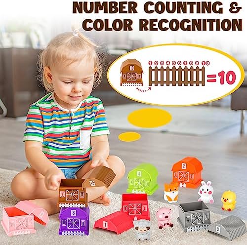 Joyreal Farm Animals Toys for 3 4 5 Year Olds - Toddler Learning Toys Montessori Stacking Toys Educational Toys Plane Travel Toys for Toddlers Gift for Girls Boys
