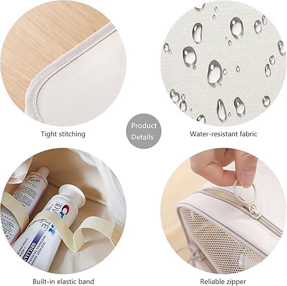 Image of Toiletry Bag for Travel Nylon Toiletry Kit Cosmetic Makeup Pouch Organizer Foldable Multifunction Bag for Brush /Shaving Kit /Medicine for Men & Women Waterproof (Beige) 15 cms