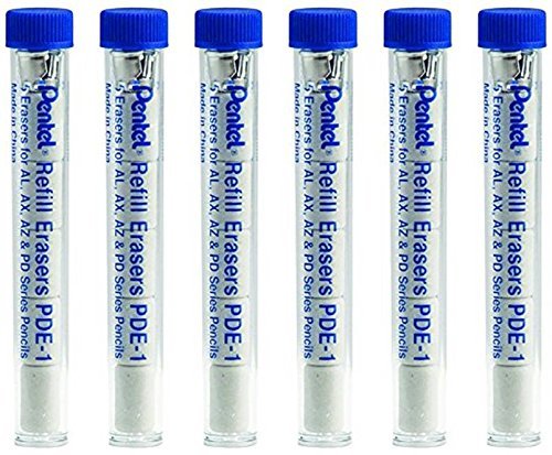 Pentel PDE-1 Eraser Refills for Mechanical Pencils Pack of 6 Tubes (30 Erasers)