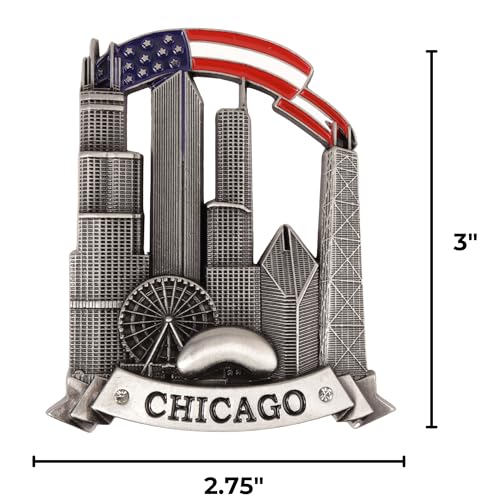 Imán decorativo Chicago bandera y skyline 7x8 cm miniatura 6