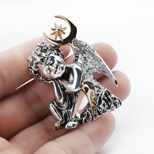 Image of Vintage Guardian Angel Jewelry Golden Crystal Flying Angel Wings Brooch Pin Wedding Bouquet Lapel Pin Jewelry for Women Bridal