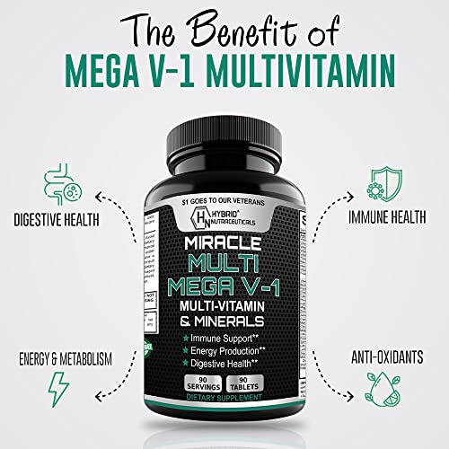 Mega V-1 Multi-Vitamin, Superfood & Minerals - Daily Multivitamin With Probiotics, Digestive Enzyme, Mushroom Complex For Heart Health, Immune Support, Energy & Stamina - 90 Tablets #TOP1