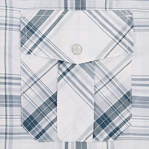 Coevals Club Men's Long Sleeve Casual Western Two Pockets Work Plaid Pearl Snap Button Up Shirt (White Plaid/L, 28#) #TOP4