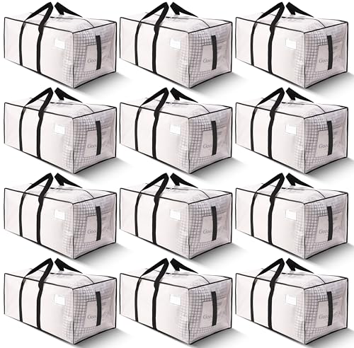 Image of HOMESURE Supports 200lbs Heavy Duty Moving Bags - Strong Zipper & Wrap-Around Handles - Water-Resistant Storage Totes, Durable Alternative to Moving Boxes - 12 Pack - Semi-Transparent