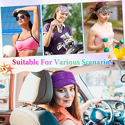 12 Pieces Shiny Rhinestone Sun Visor Hats Adjustable Women Summer Hats Bling Visor Caps For Golf Tennis Running Cycling Jogging Pool, 12 Colors #TOP5