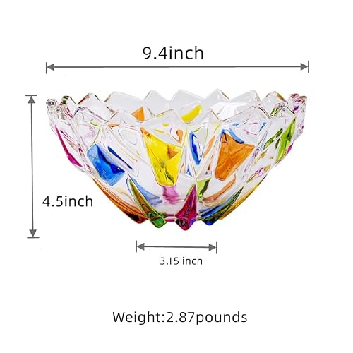 Szhqyg High-Grade Crystal Glass Colorful Fruit Candy Snack Bowl,Art Glass Bowl Flower-Shaped Bowl,Tabletop Crystal Glass Fruit Plates 9.4-Inch Decorative Bowls. #TOP5