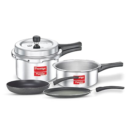 Prestige Kitchen Starter Pack (Popular Svachh 3 Ltr + 2 Ltr Body + Fry Pan 180mm + Tawa 250mm)