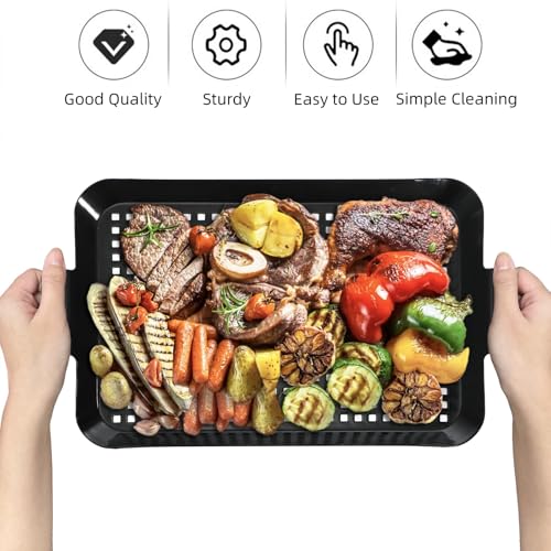 Covzoe 2 Pack Grill Pans, Nonstick Grill Topper for Outdoor Grill, BBQ Grilling Baskets with Perforated Bottom, Heavy Duty Carbon Steel Grill Grid for Cooking Camping, 16.5\" x 10\" and 13\" x 7.4\" - Thumbnail 5