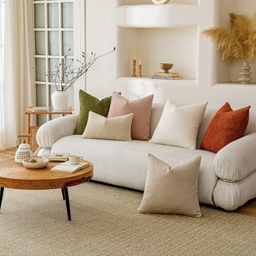 Image of a moment Pack of 2 Decorative Chenille Throw Pillow Covers with Twill Cushion Covers for Sofa Living Room Couch Bed 16x16 Inch Blush Pink