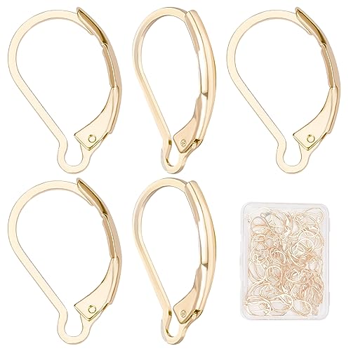SUNNYCLUE 1 Box 60Pcs Real 24K Gold Plated Leverback Earring Findings French Earring Hooks 16.5x10mm Leverbacks Lever back Earwires for jewellery Making Women Adults DIY Dangle Earrings Supplies
