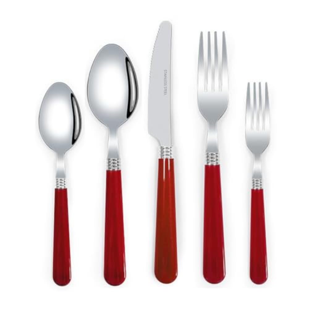 Juego de cubiertos de acero inoxidable – 20 piezas de cubiertos con cuchillos de carne, tenedores y cucharas – Mango de plástico grueso duradero para cocina y comedor