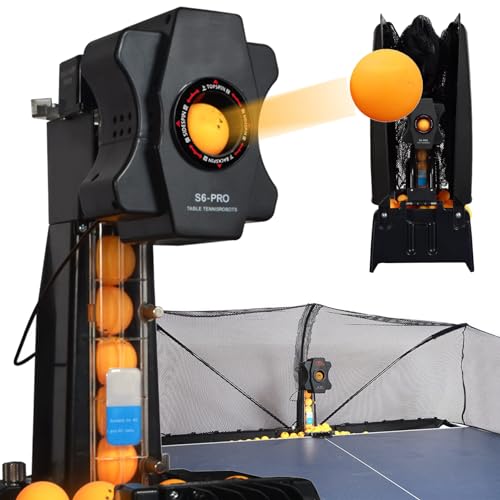 Automatic Table Tennis Ball Machine, 50W Table Tennis Robot S6-PRO Automatic Ping Pong Robot Trainer Table Tennis Robot Machine with Net, Capacity of 100-300 Units Balls