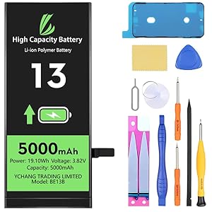 LL TRADER Akku für iPhone 13, 5000 mAh, Lithium-Polymer-Akku, hohe Kapazität, mit Reparaturwerkzeug 2025