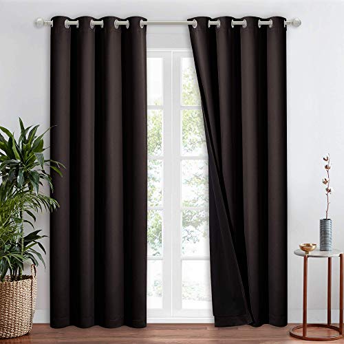 NICETOWN High-End Thermal Curtains, Full Blackout Curtain 84 inches Long for Dining Room, Soundproof Window Treatment Drape for Hall Room, Brown, 52 i