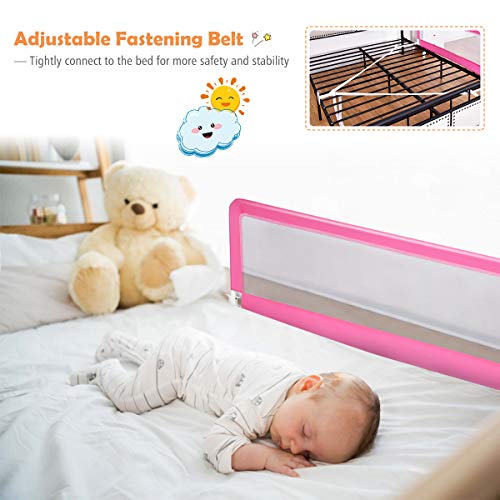 Costzon Double Sided Bed Rail Guard, 2 Pack, Extra Long Swing Down Safety Guard W/Straps, Folding Baby Bedrail For Kids Twin Double Full Queen King Mattress, Pink, 59 Inch #TOP2