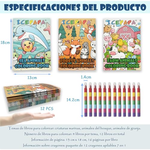 Miniatura 6 de Icepapa, 12 Libros Para Colorear Y 12 Ceras De Colores Para Niños 7 Colores En 1 , Perfectos Para Regalos De Cumpleaños, Colegio Y Guardería