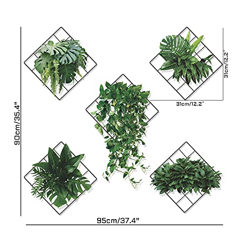 Magic 3D Vivid Green Plants Monstera Leaf Ivy Grid Wall Decor Decal, Vinyl Removable Green Leaves Wall Stickers For Bedroom Living Room Office Kitchen Decorations, Set Of 5(8.7”X8.7”)1 #TOP6