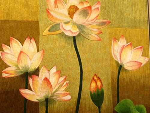 新品未使用品 刺繍絵 蓮の花 全部刺しゅう 絵画コレクション 中国