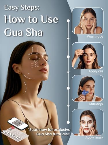 Image of Rena Chris Gua Sha Facial Tools: Natural Blue Aventurine Guasha Tool for Face Acupuncture Therapy, Facial Massager for Jawline Sculpting and Puffiness Reducing (Blue)